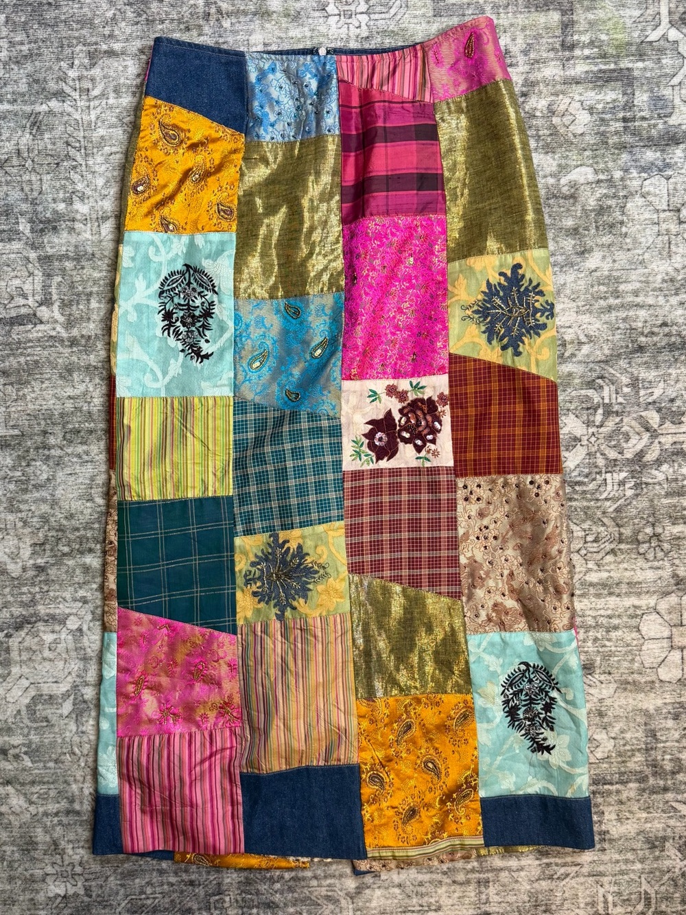 Patchwork Boho Maxi Skirt in Multicolor